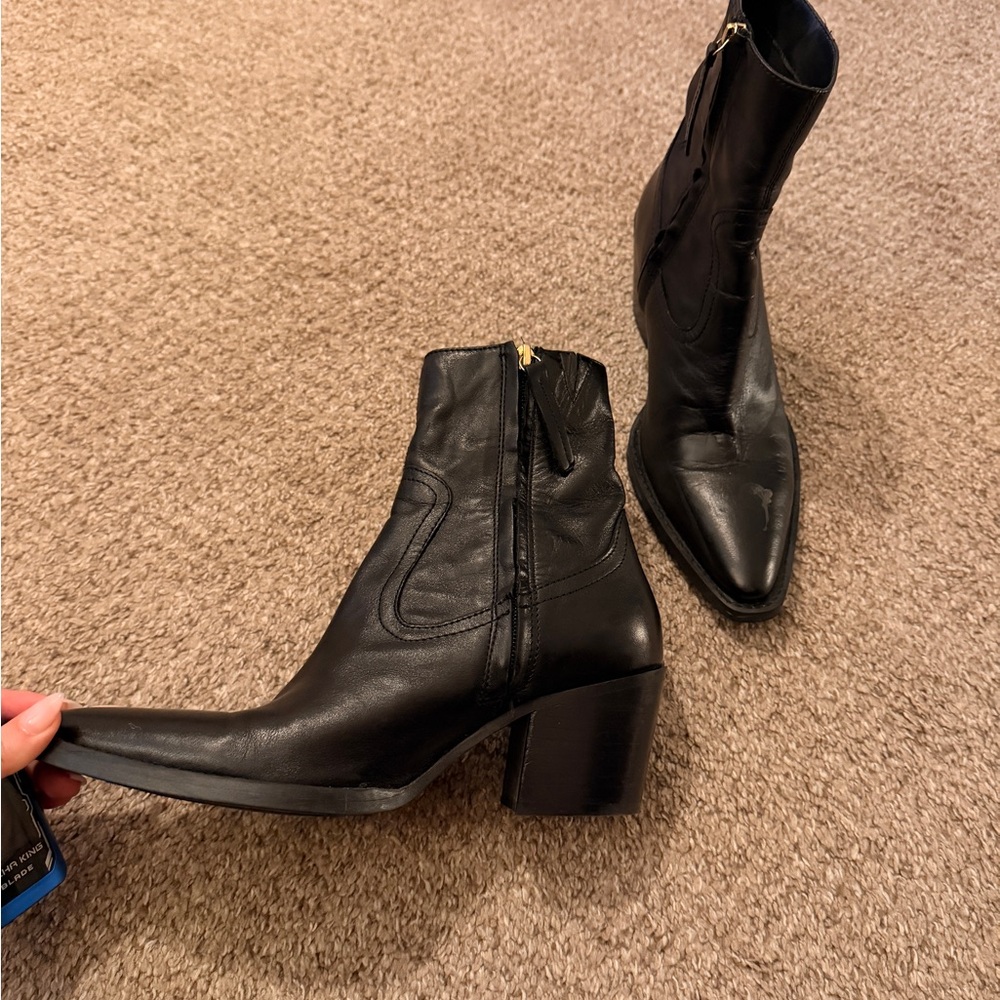Mango Black Leather Ankle Booties